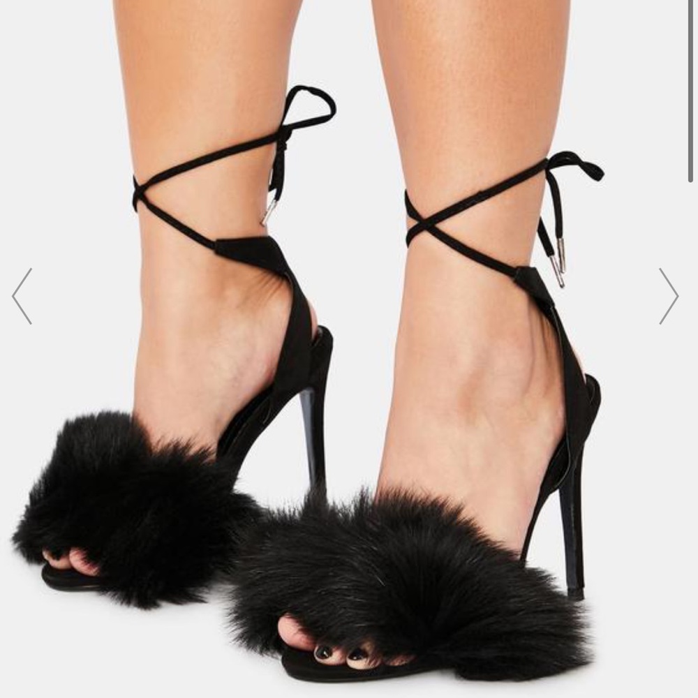 Black Furry Pencil Heel